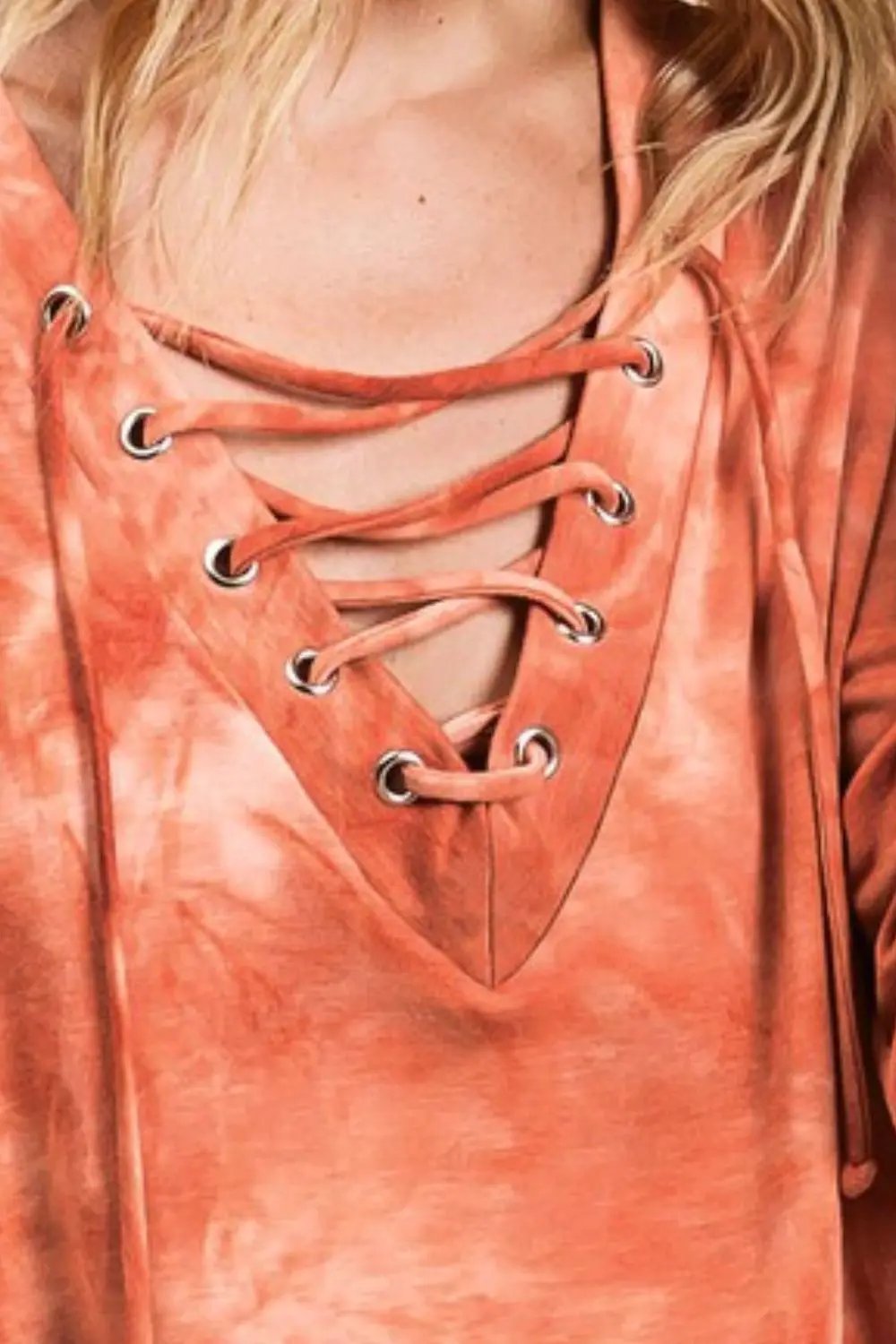BiBi Lace-Up Tie-Dye French Terry Long Sleeve Top by Trendsi