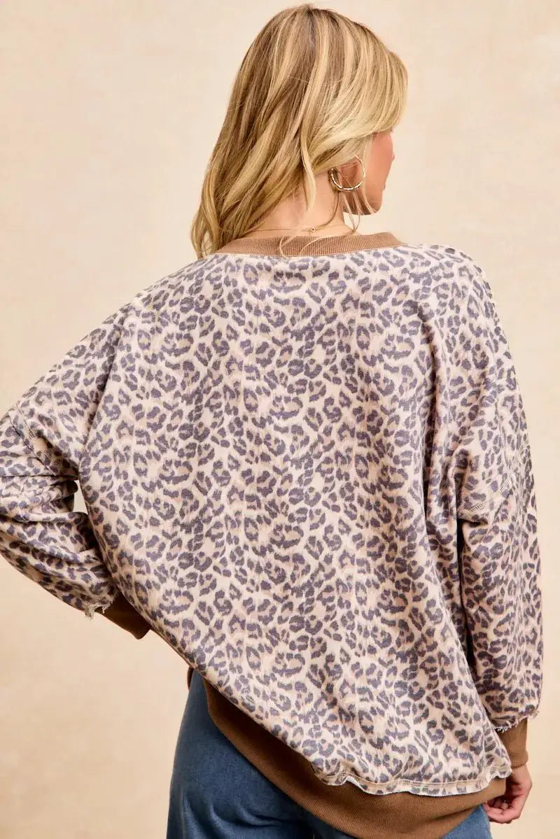 BiBi Leopard Printed French Terry Sweatshirt by Trendsi