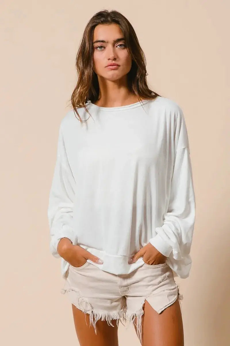 BiBi Loop Terry Pull Over With Cut Edge Band by Trendsi
