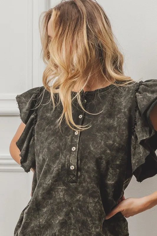 BiBi Mineral Washed Terry Top - Bitsy Gypsy Boutique