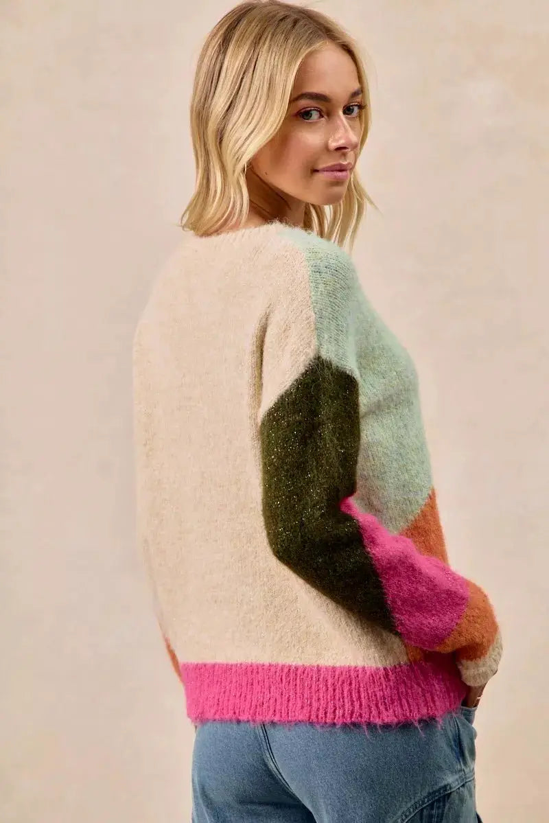 BiBi Multi Color Block Sweater Top by Trendsi