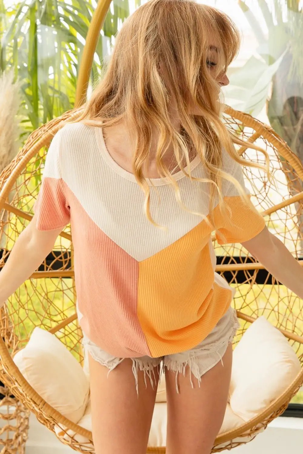 BiBi Round Neck Color Block Short Sleeve T-Shirt by Trendsi