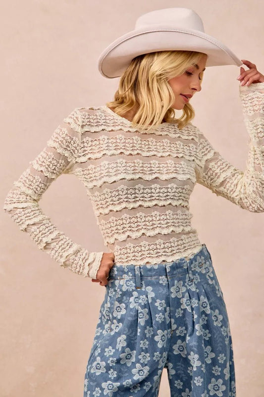 BiBi Ruffles Detail Flower Lace Top - Bitsy Gypsy Boutique