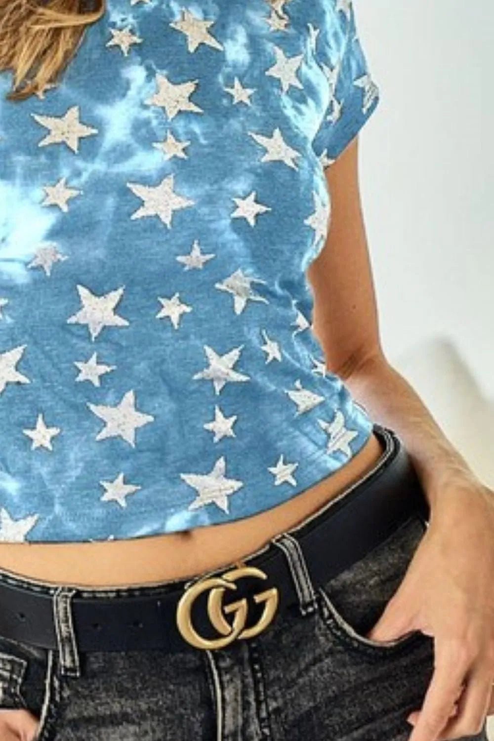 BiBi Star Print Knit Back Cut Out and Plaid Tied Top - Bitsy Gypsy Boutique