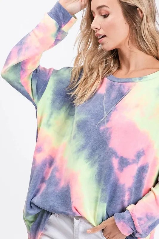 BiBi Tie Dye French Terry Print Top - Bitsy Gypsy Boutique