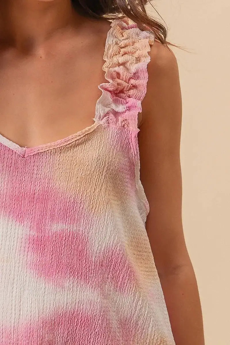 BiBi Tie Dye Printed Textured Woven with Ruffled by Trendsi