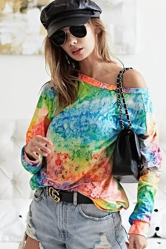 BiBi Tie Dye Soft Knit Jersey T-Shirt by Trendsi