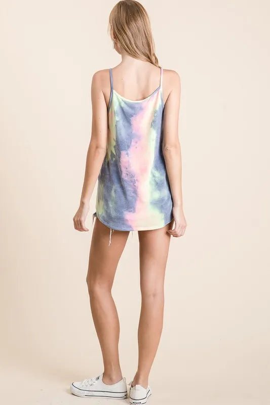 BiBi Tie Dye Terry Camisole with Caged Neck - Bitsy Gypsy Boutique