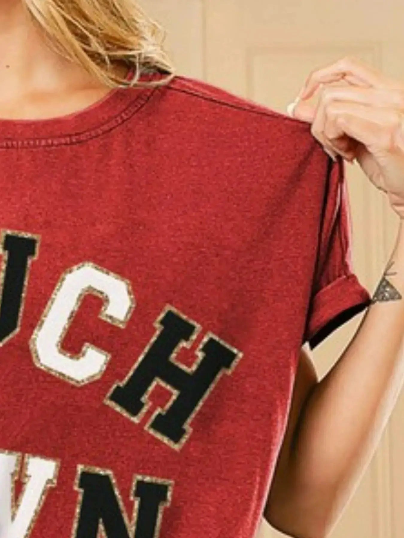 BiBi Touchdown Letter Loose Fit Vintage Washed Top by Trendsi