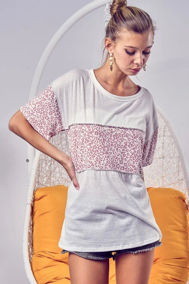 BiBi Triblend Knit with Leopard Block Out Stitching - Bitsy Gypsy Boutique