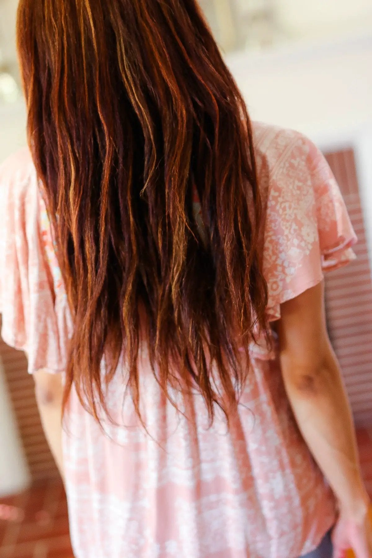 Blush Paisley Floral Yoke Tie Neck Top by Sugarfox