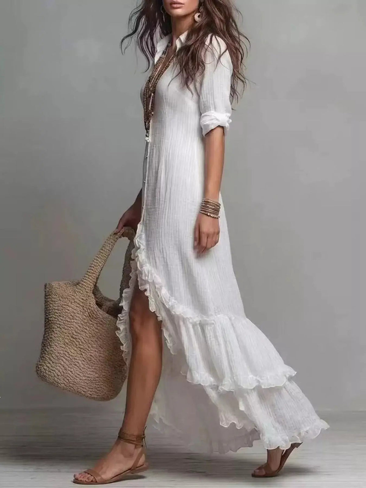 Blush Pink Button Front Ruffled High Low Maxi Dress - Bitsy Gypsy Boutique