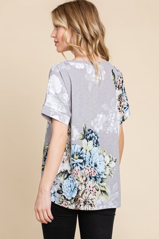BOMBOM Floral Round Neck Short Sleeve T-Shirt - Bitsy Gypsy Boutique