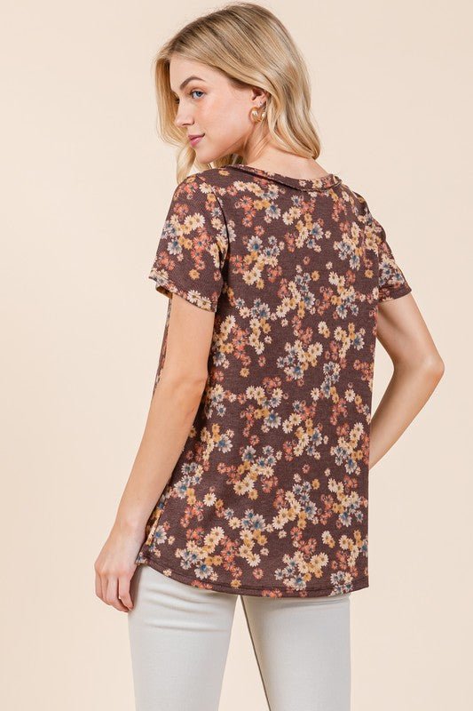 BOMBOM Lightweight Floral Round Neck Short Sleeve T-Shirt - Bitsy Gypsy Boutique