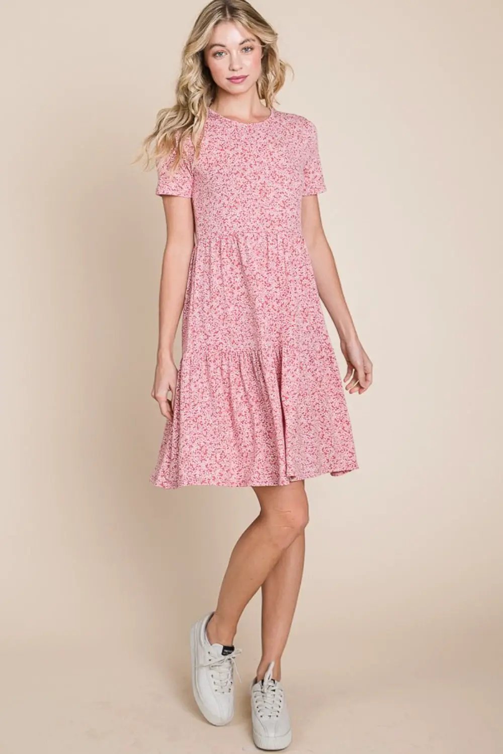 BOMBOM Printed Short Sleeve Mini Dress by Trendsi