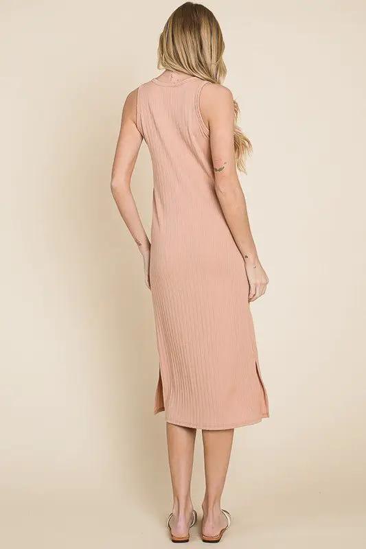 BOMBOM Ribbed Knit Sleeveless Midi Dress by Trendsi
