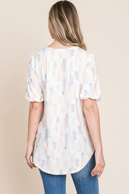 BOMBOM Round Neck Puff Short Sleeve Blouse by Trendsi