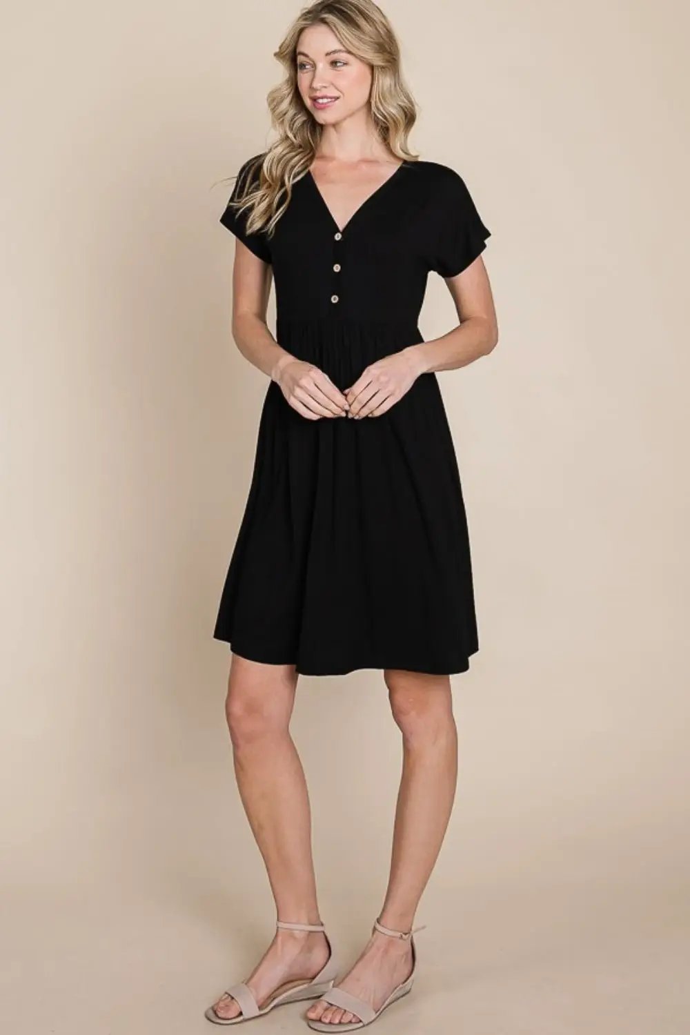 BOMBOM V-Neck Short Sleeve Dress by Trendsi