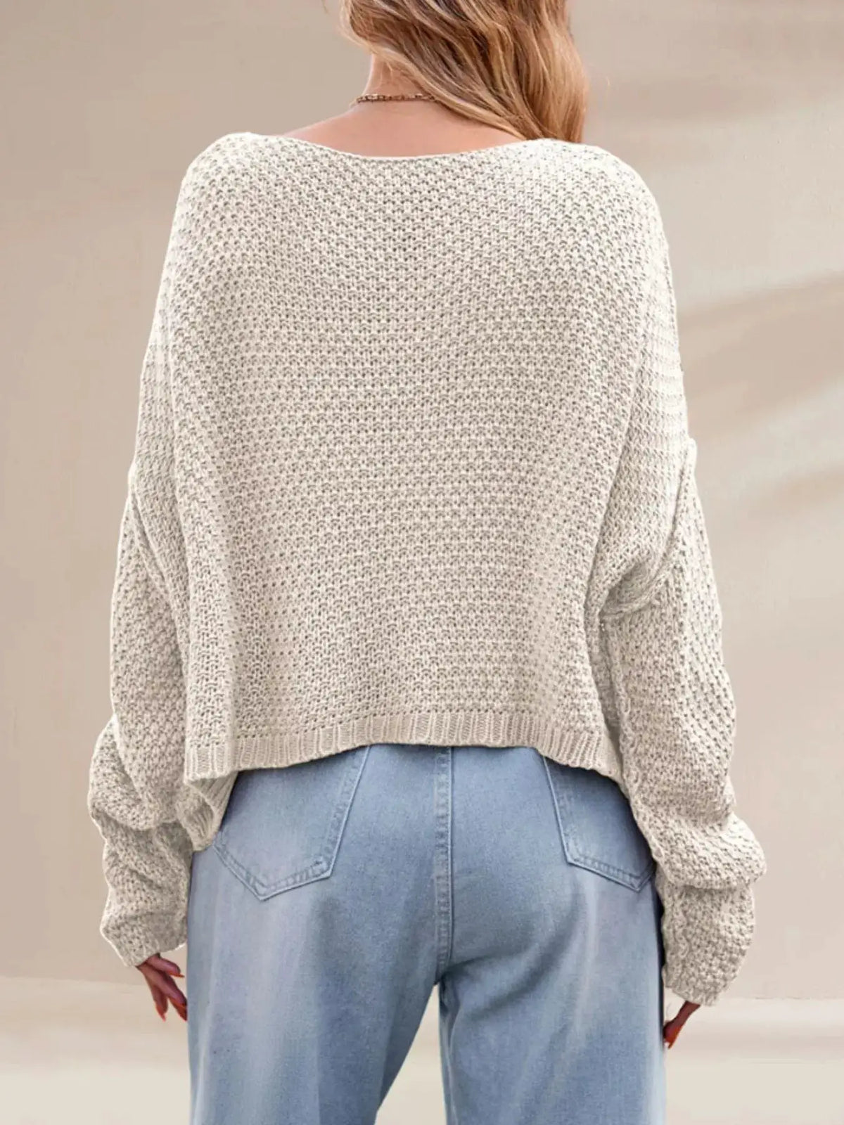 Cable Knit Dropped Shoulder Sweater by Trendsi