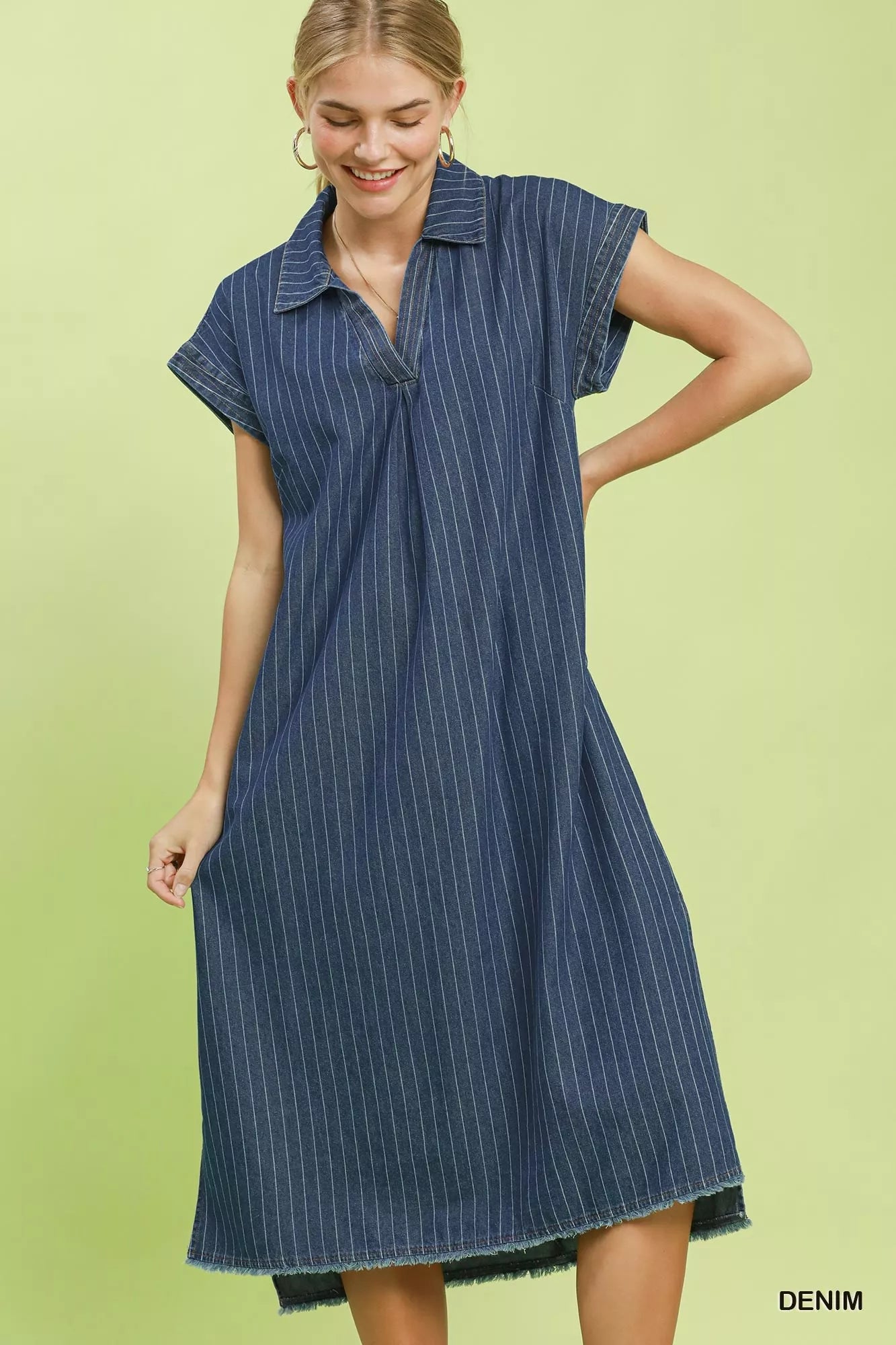 Umgee Pinstripe Denim Midi Dress with Side Slits – Bitsy Gypsy Boutique