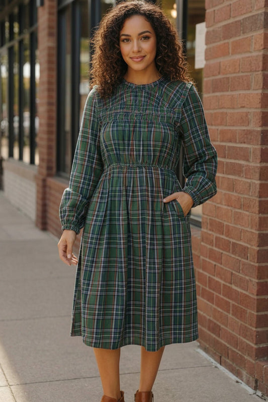 Cedar Lane Plaid Midi Dress - Bitsy Gypsy Boutique