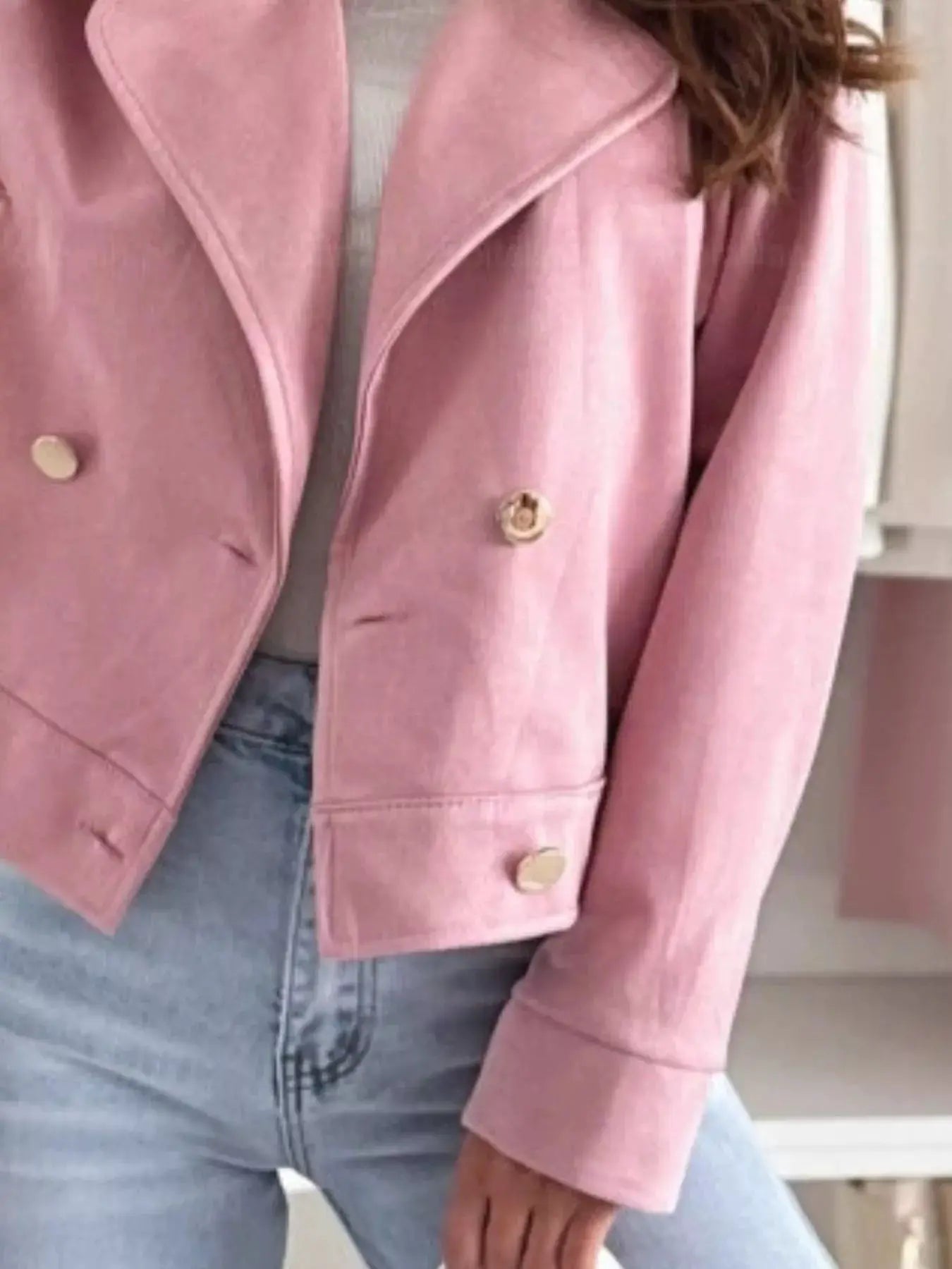 Chic Double-Breasted Cropped Jacket by Trendsi