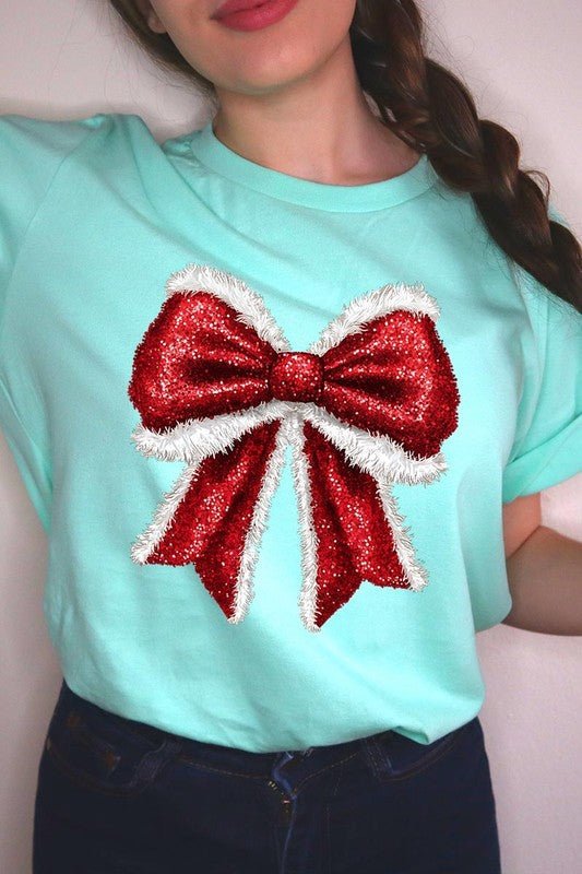 Christmas Santa Bow Graphic Tee - Bitsy Gypsy Boutique
