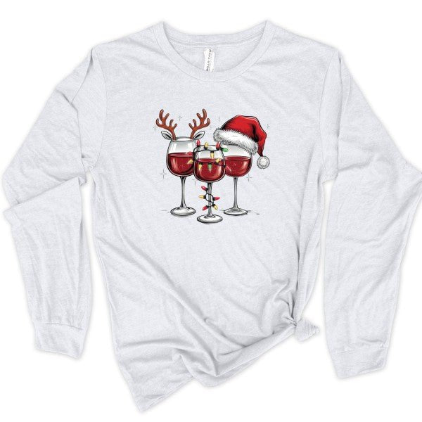 Christmas Wine Glass Long Sleeve Graphic Tee - Bitsy Gypsy Boutique