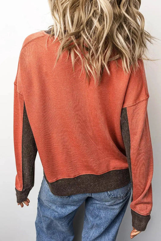Color Block Long Sleeve Vintage Regular Fit Sweatshirt - Bitsy Gypsy Boutique