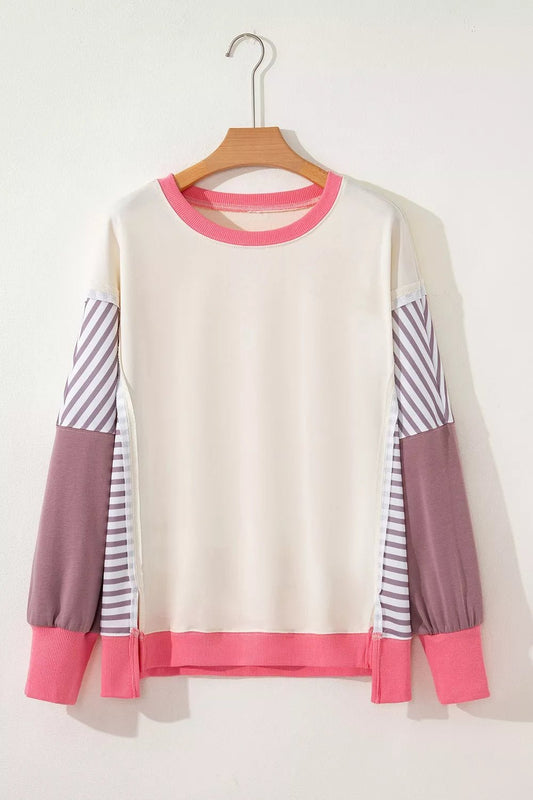 Color-Block Striped Crew Neck Sweatshirt - Bitsy Gypsy Boutique