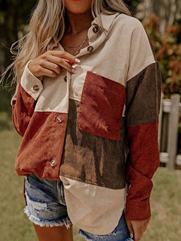 Corduroy Boho Patch Button Shirt Shacket - Bitsy Gypsy Boutique