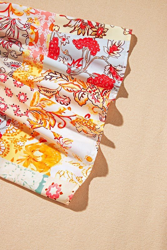 Cotton Beige Floral Patchwork Angel Sleeve Blouse - Bitsy Gypsy Boutique