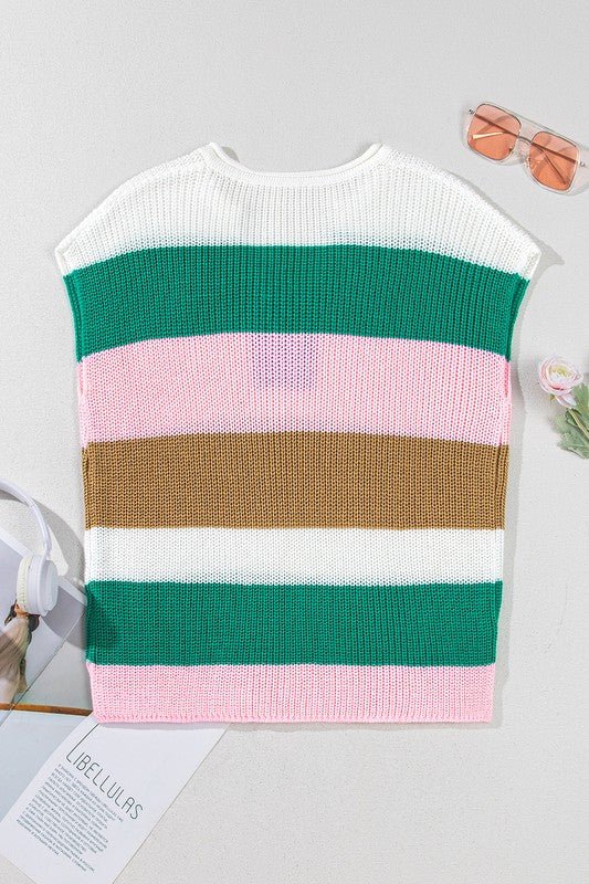Cotton Colorblock Notch V Neck Knit T Shirt - Bitsy Gypsy Boutique