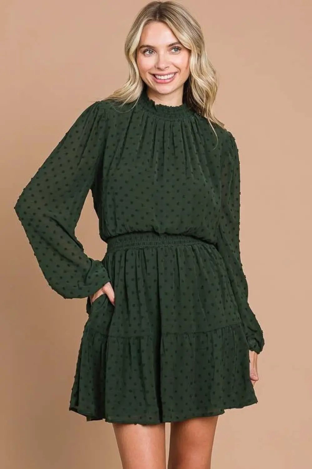 Culture Code Swiss Dot Smock Neck Mini Dress with Pockets by Trendsi