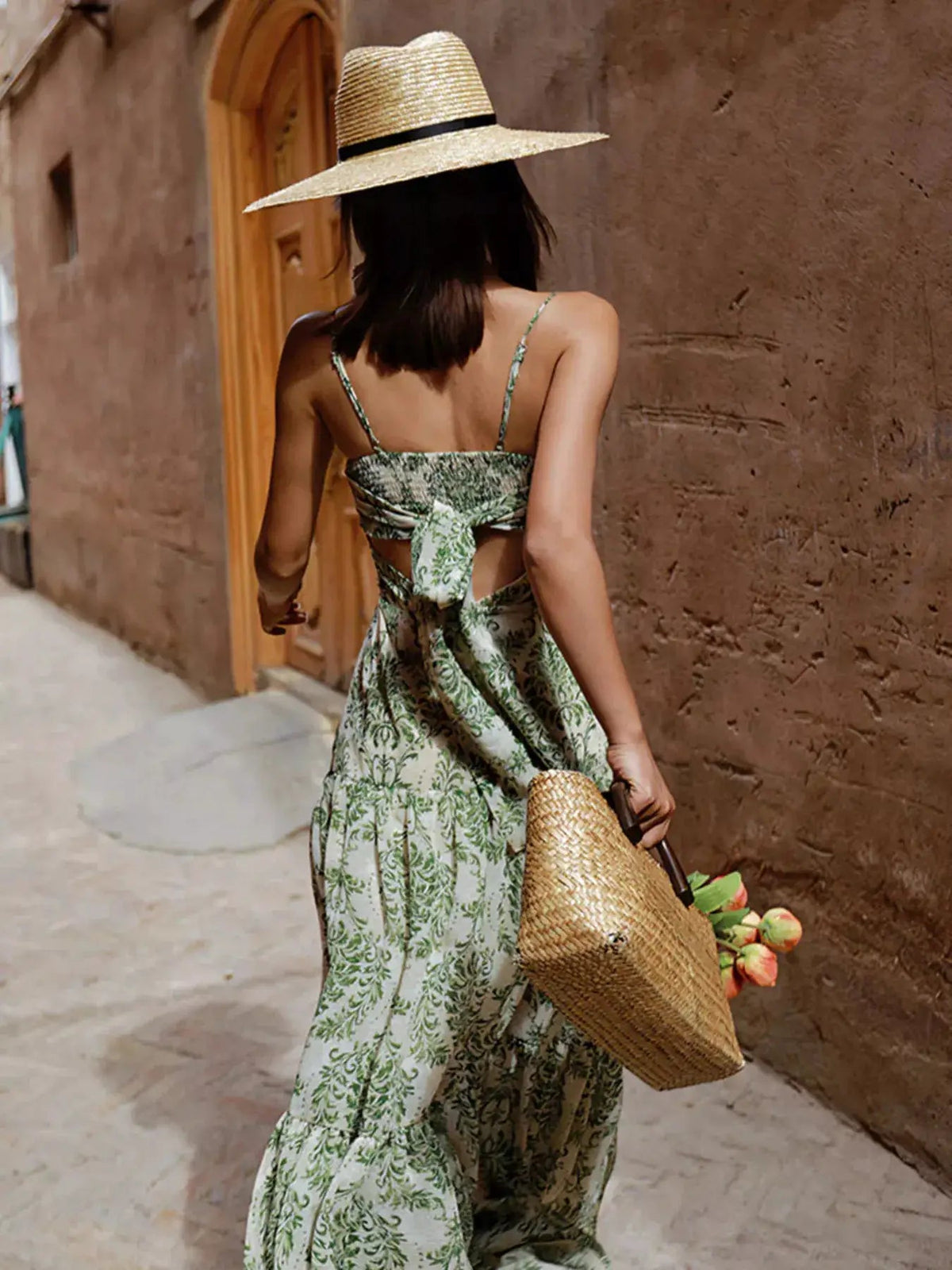 Cutout Back Printed Spaghetti Strap Tiered Maxi Dress - Bitsy Gypsy Boutique