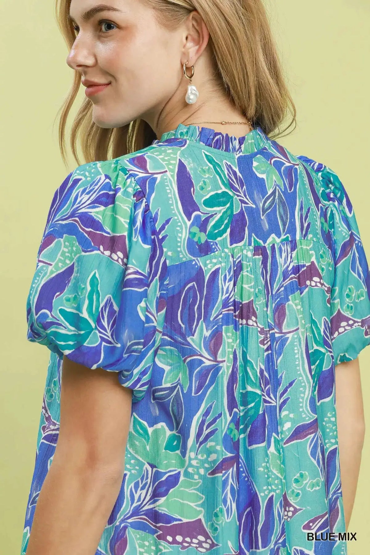 Umgee Tropical Floral Puff Sleeve Tiered Mini Dress by Trendsi