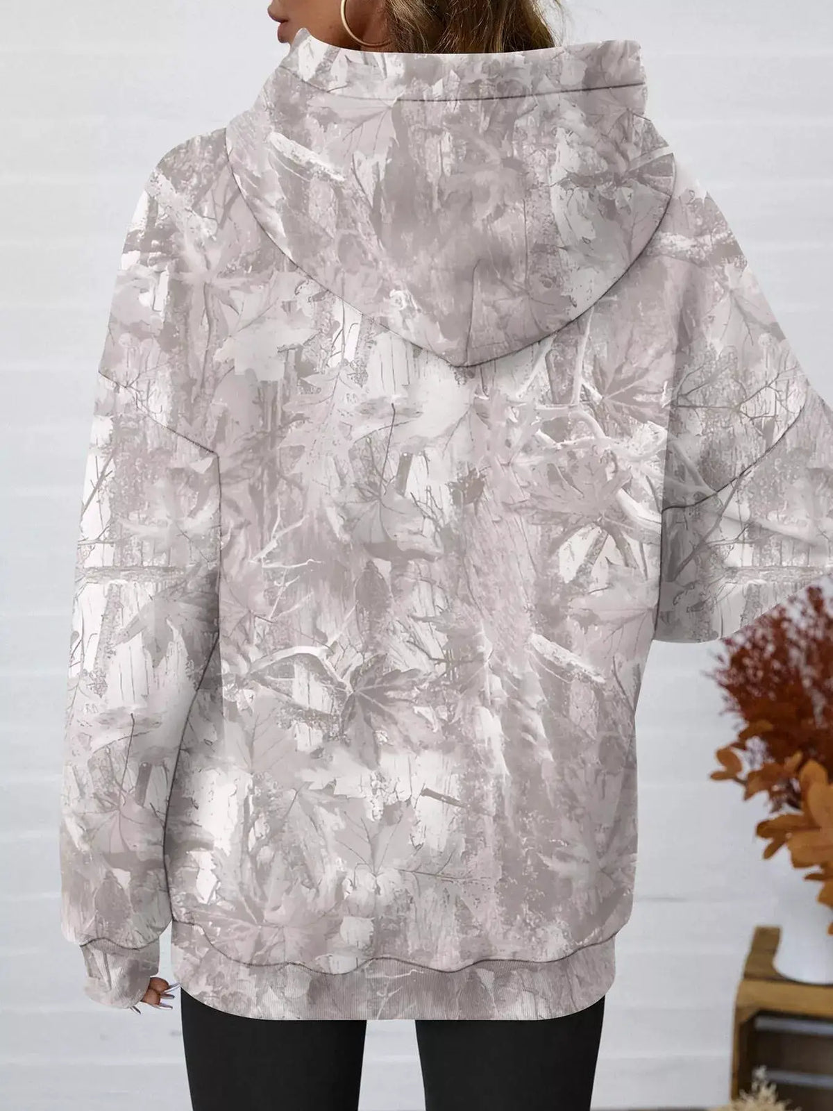 Printed Kangaroo Pocket Oversized Hoodie by Trendsi