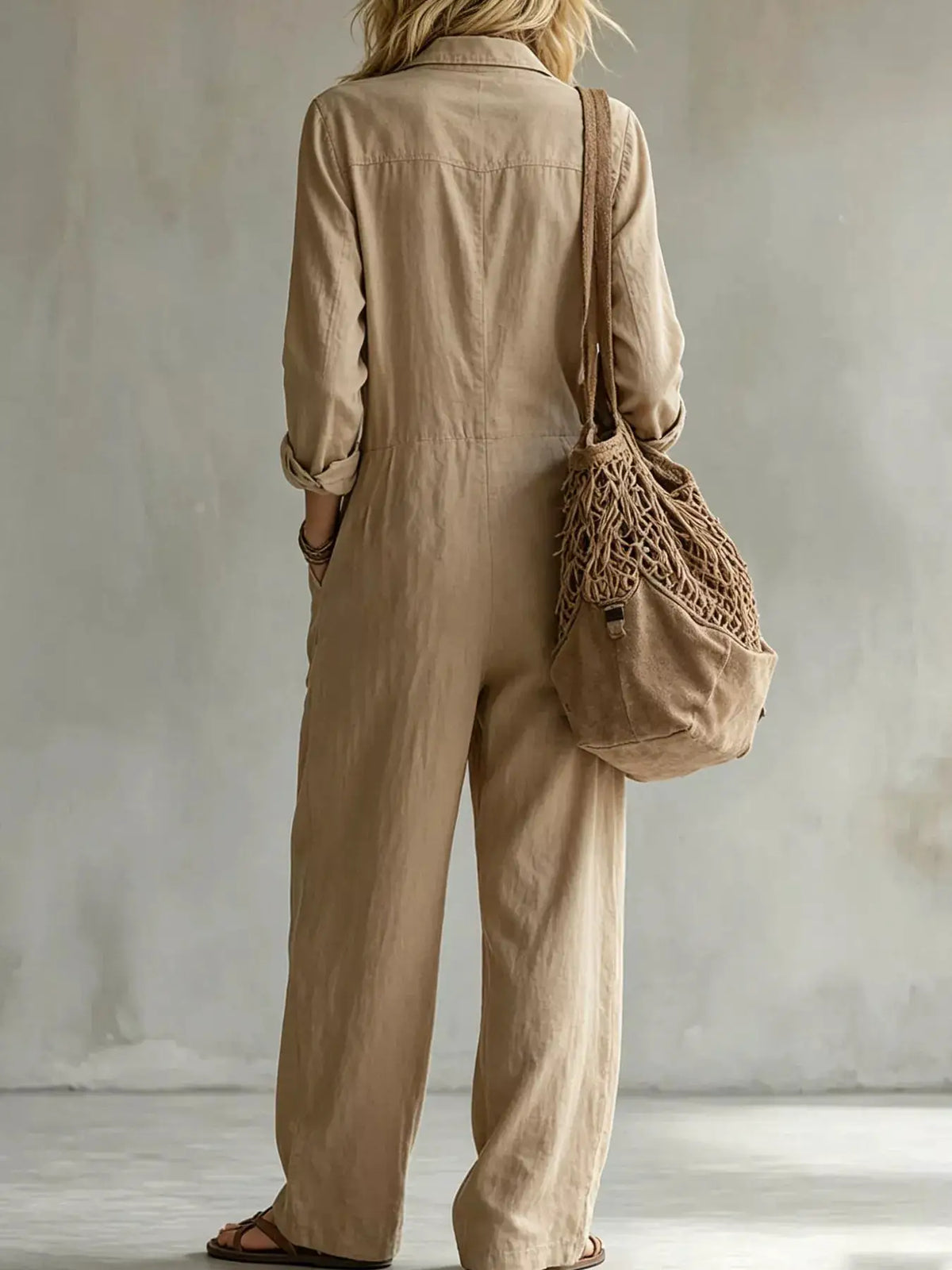 Full Size Long Sleeve Button Front Jumpsuit Plus Size by Trendsi