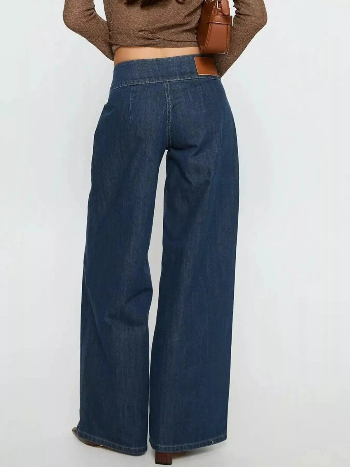 Dark Wash High-Waisted Wide-Leg Jeans Zippered Pockets - Bitsy Gypsy Boutique