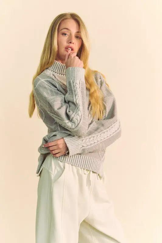 Davi & Dani Cable-Knit Turtleneck Dropped Shoulder Sweater by Trendsi