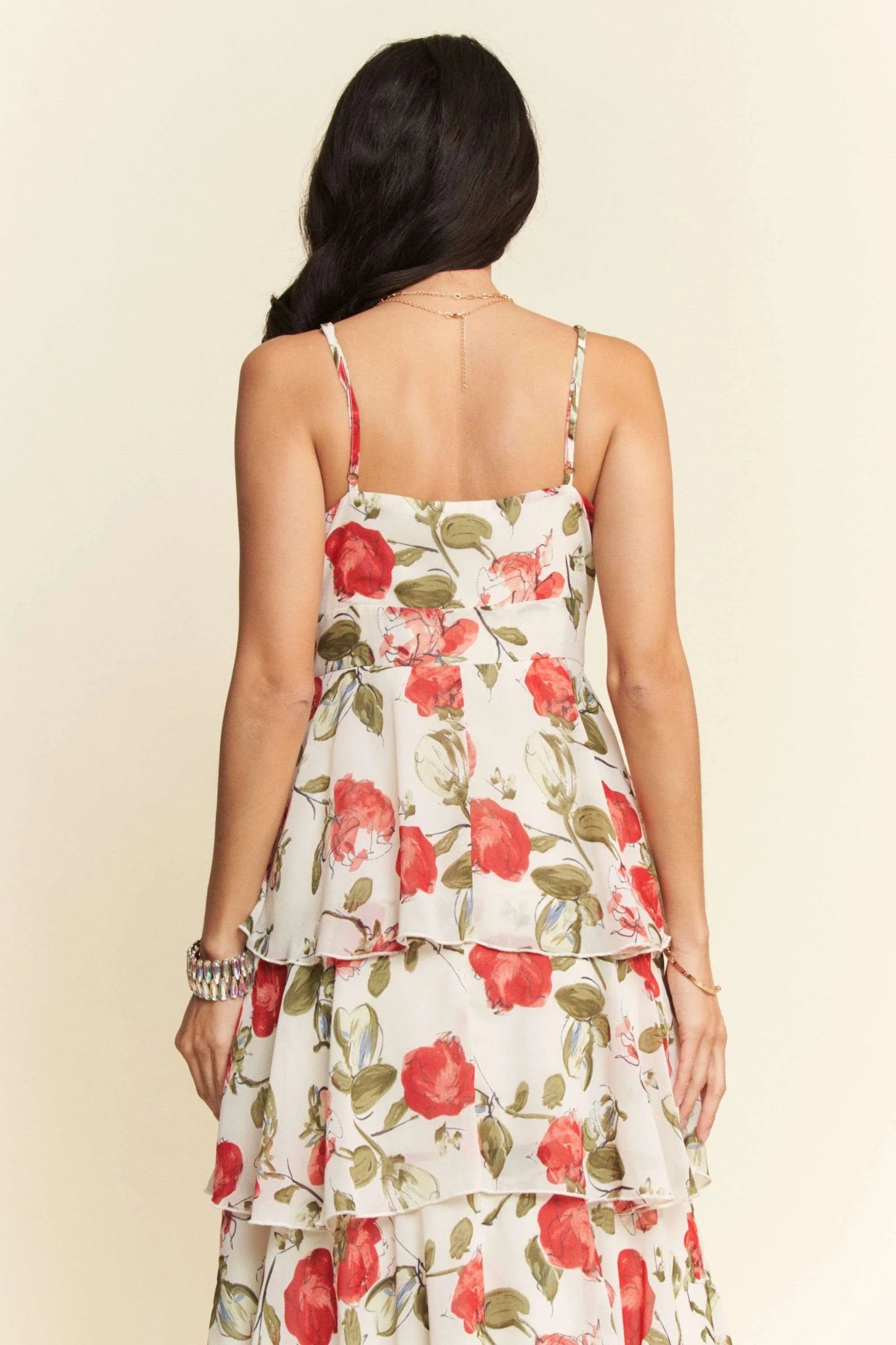 Davi & Dani Contrast Ring Lace Layered Ruffle Maxi Cami Dress - Bitsy Gypsy Boutique