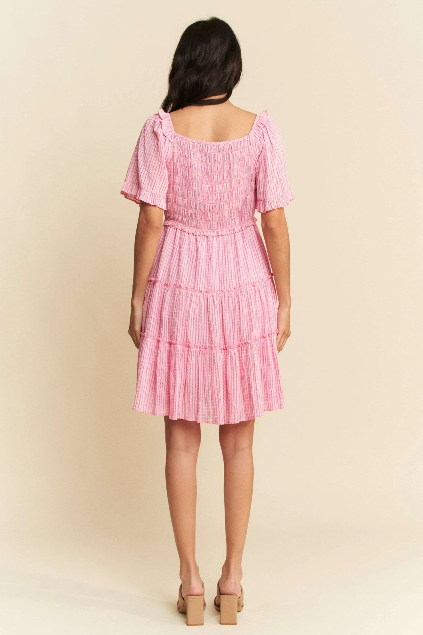 Davi & Dani Jacquard Checker Smocking Tiered Dress - Bitsy Gypsy Boutique