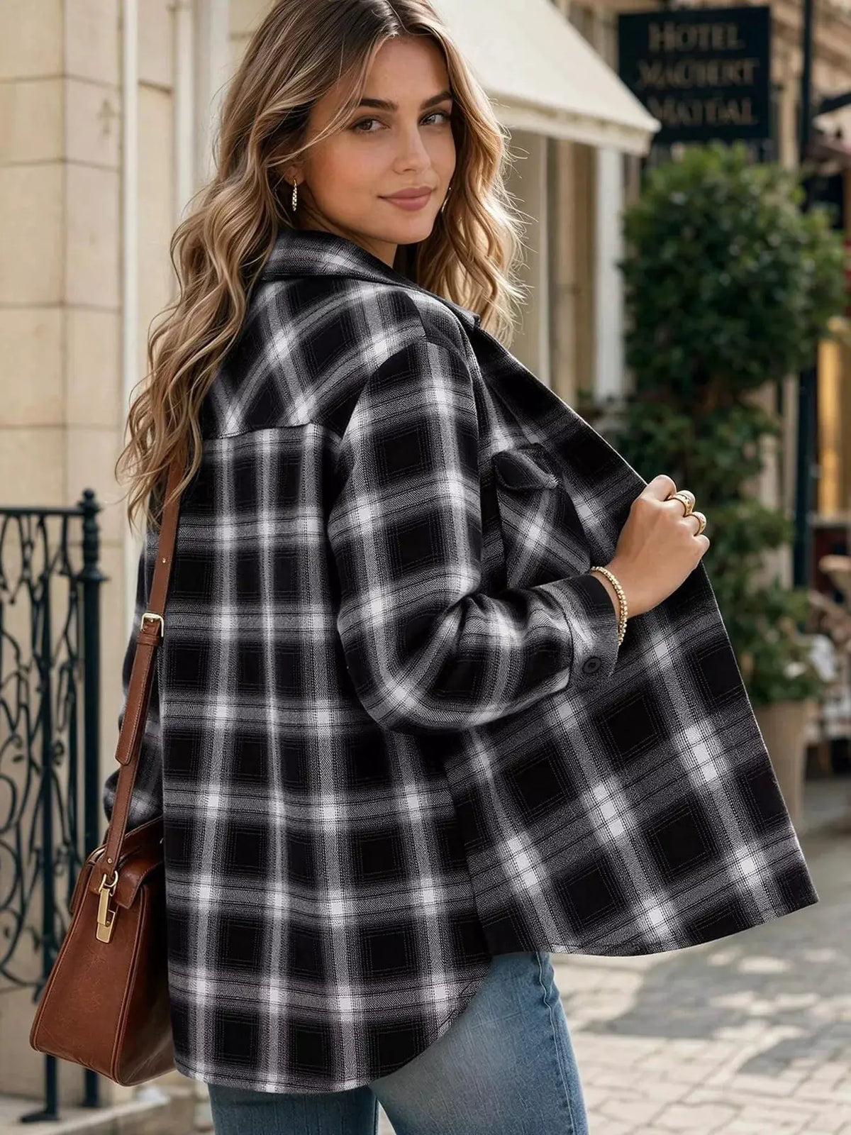 Casual Plaid Button-Down Shirt by Trendsi