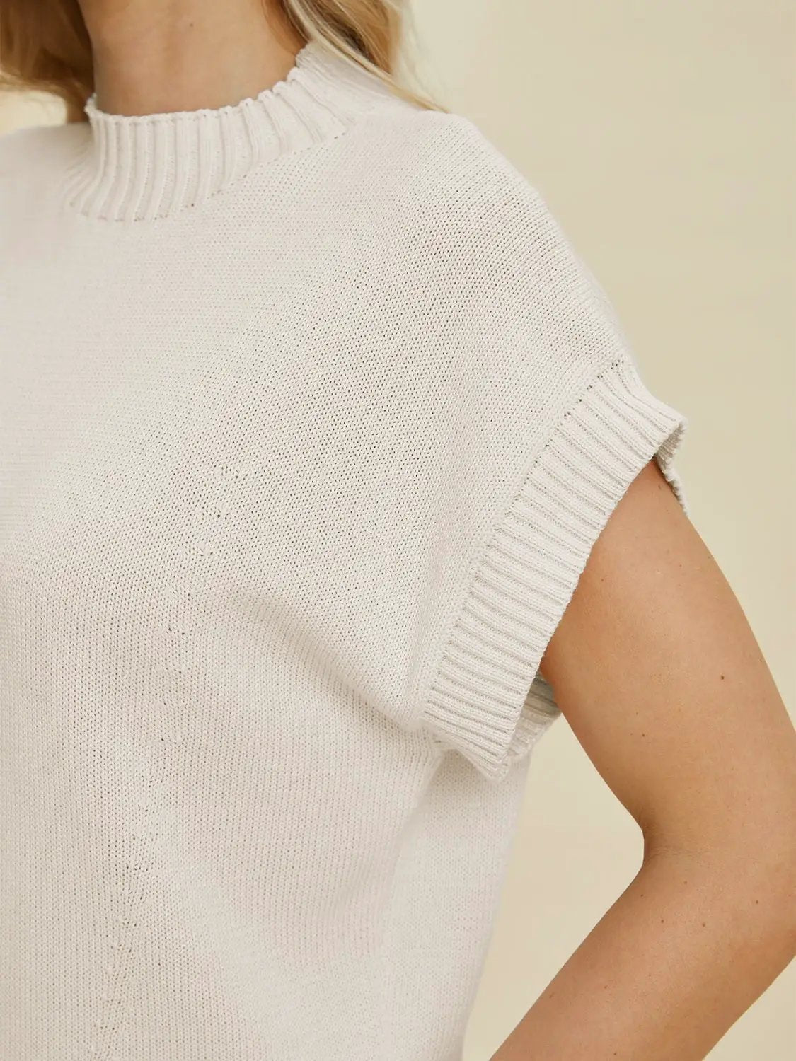 Double Take Full Size Mock Neck Short Sleeve Sweater by Trendsi