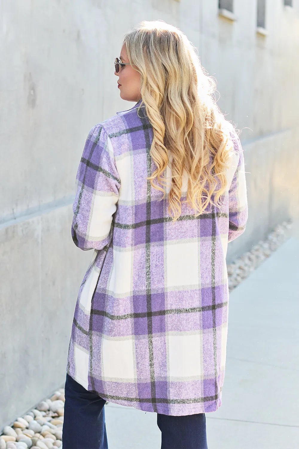 Double Take Full Size Plaid Button Up Lapel Collar Coat - Bitsy Gypsy Boutique