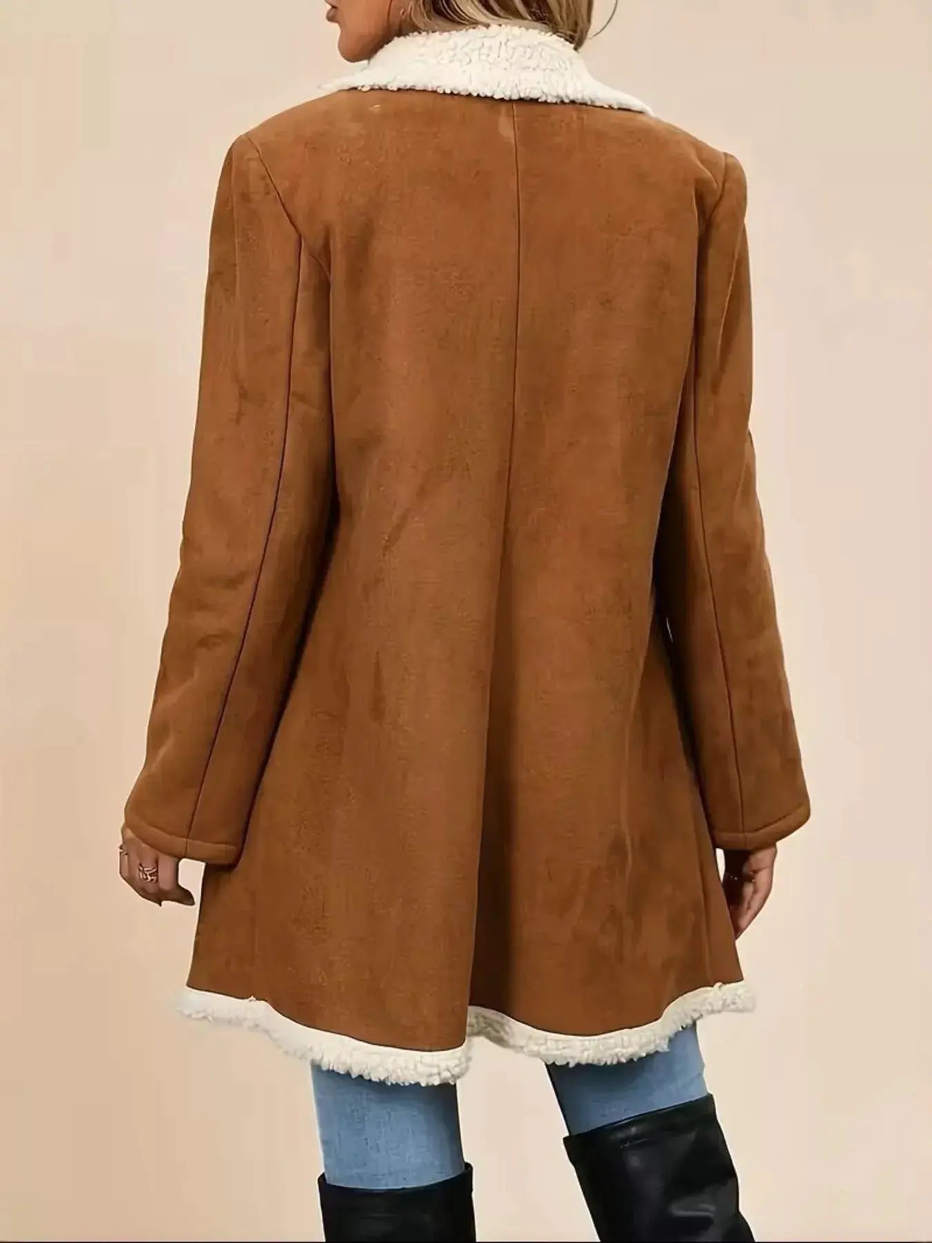 Double-Breasted Suede Outerwear by Trendsi
