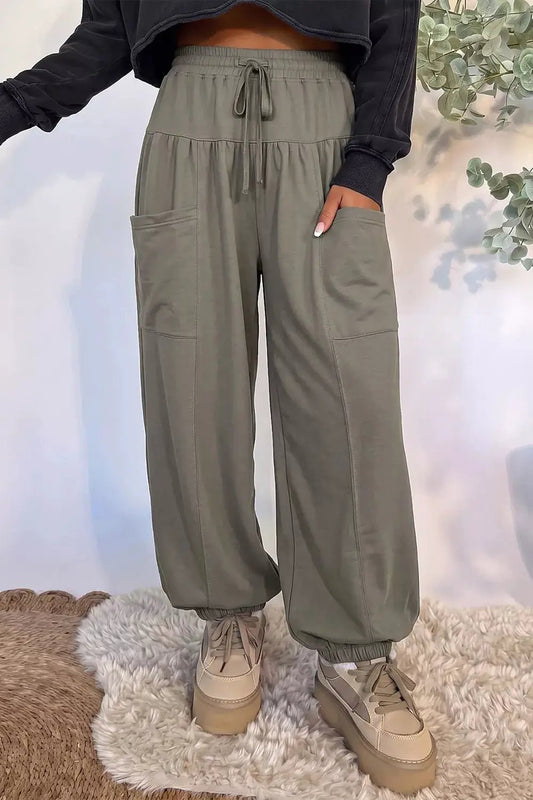 Elastic Waist Drawstring Wide Leg Full Length Pants - Bitsy Gypsy Boutique