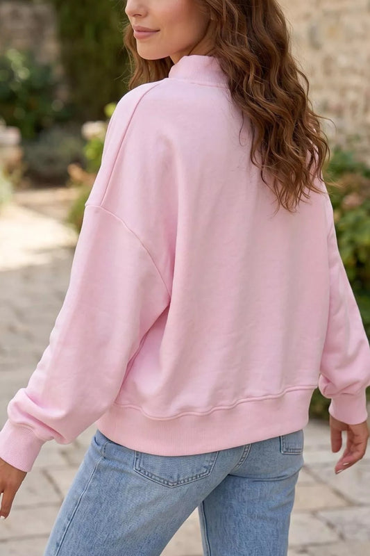 Embroidered Long Sleeve Stand Neck Shift Pullover Sweatshirt - Bitsy Gypsy Boutique