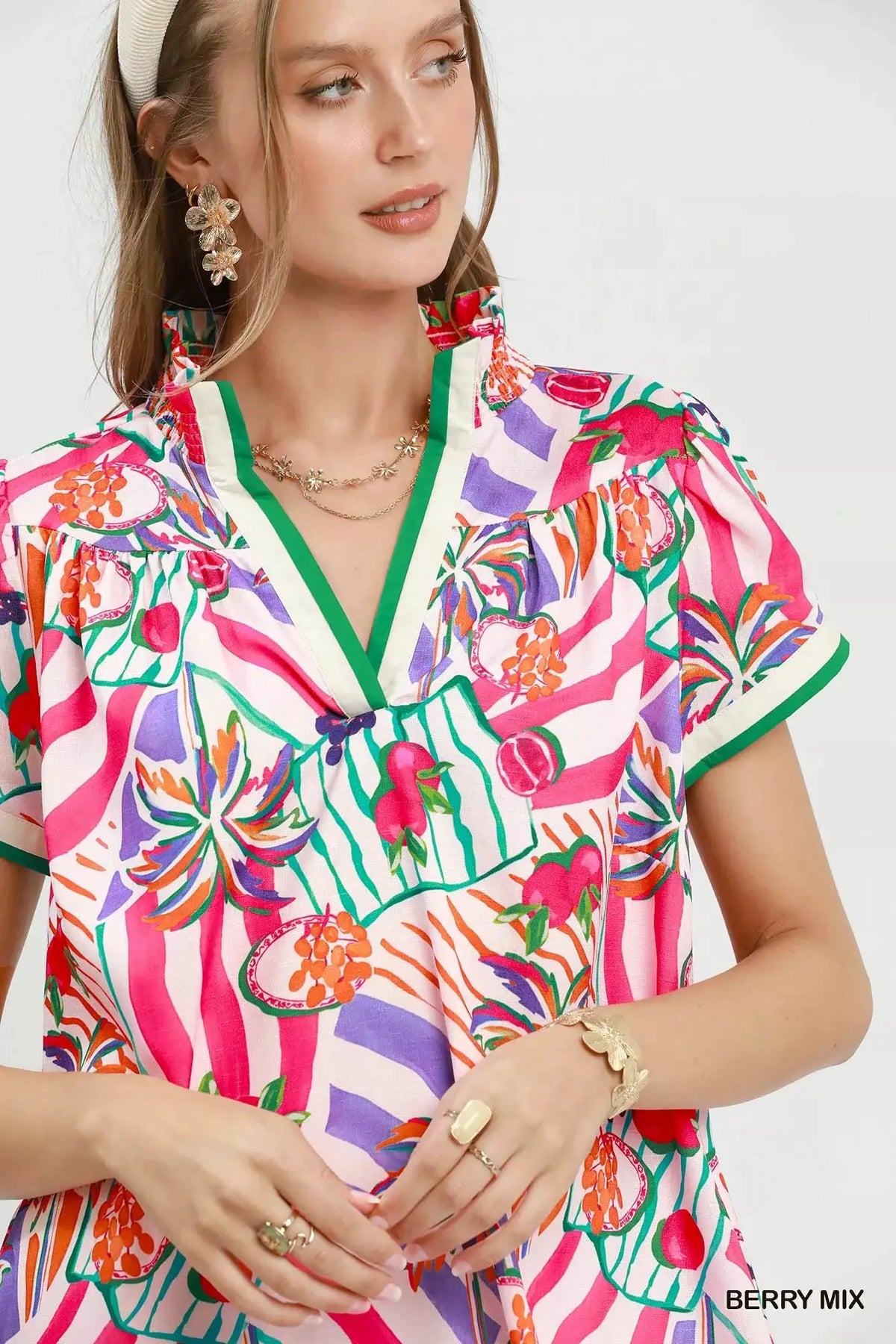 Umgee Tropical Print Collared Shift Dress by Trendsi