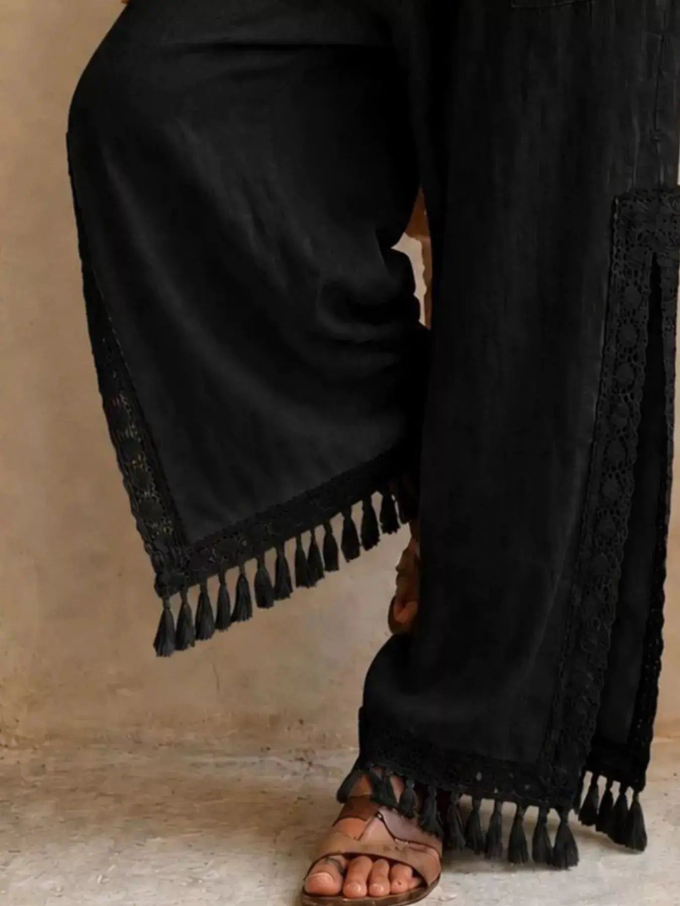 Lace Detail Slit Wide Leg Pants by Trendsi